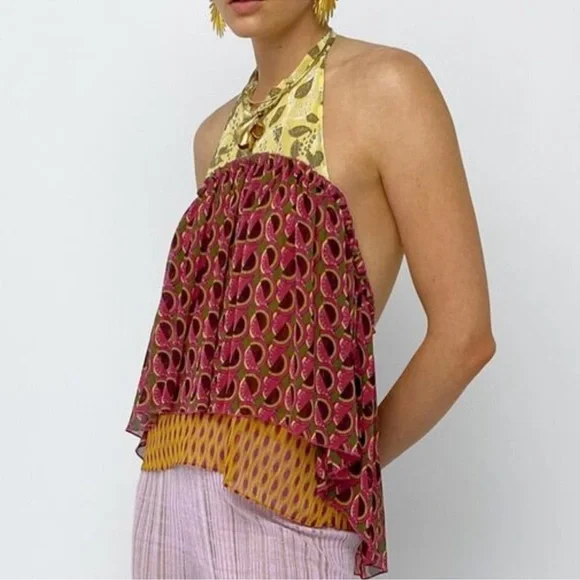 NWT Zara chemise geometric boho hippie open back halter top - Picture 2 of 7